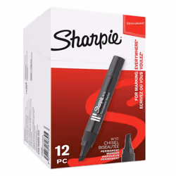 Sharpie W10 Permanent Markers, Chisel Tip - bold Black x12, multi surface use