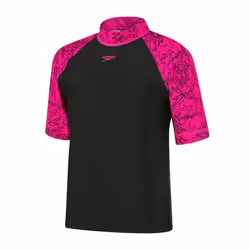 , Black/Pink) Speedo Boom Short Sleeve Girls Rash Top Black/Pink - 26" (8 yrs