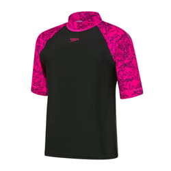 , Black/Pink) Speedo Boom Short Sleeve Girls Rash Top Black/Pink - 26" (8 yrs