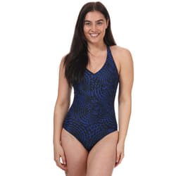 Womens Speedo Lexi Printed Swimsuit in black - blue. - 10