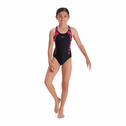Speedo Endurance Hyper Boom Splice Muscleback Swimsuit Junior Black/Pink 5-6 Years / 24"