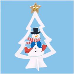 25cm Wooden Christmas Tree with Character - White with Snowman