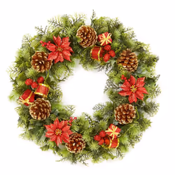Dressed Artificial Christmas Wreath Decoration Poinsettia Cones 45cm