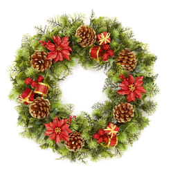 Dressed Artificial Christmas Wreath Decoration Poinsettia Cones 45cm