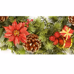 Dressed Artificial Christmas Wreath Decoration Poinsettia Cones 45cm