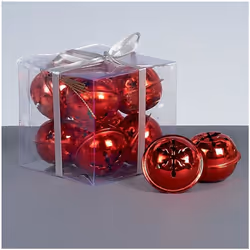 Christmas Decoration 8 Pack Snowflake 40mm Jingle Bell Baubles - RED