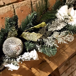 1.8M (6ft) White Poinsettia Christmas Garland Silver Balls Glitter Snow Flocked