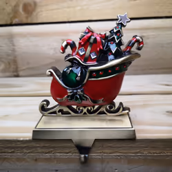 Premier 16cm Red and Green Present Filled Sleigh Christmas Stocking Hanger