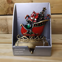 Premier 16cm Red and Green Present Filled Sleigh Christmas Stocking Hanger