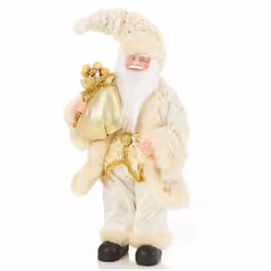 Christmas Decoration 30cm Standing Decorative Santa with Sack - Ivory/Gold