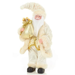 Christmas Decoration 30cm Standing Decorative Santa with Sack - Ivory/Gold