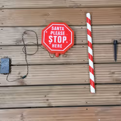 80cm Premier Christmas Sign -  Santa Please Stop Here with LED & Timer