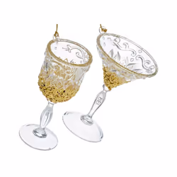 Premier 10cm 2 Assorted Wine Glass Decoration Clear Acrylic With Gold Glitter (1 Supplied)
