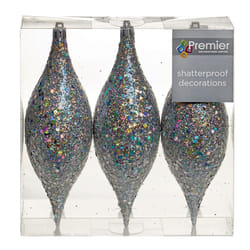 Premier 3 Pack 18cm Glitter Cones Christmas Tree Hanging Decoration - Silver