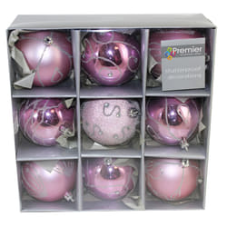 Shatterproof Christmas Tree Decoration - 9 Pack 80mm Baubles - Pink