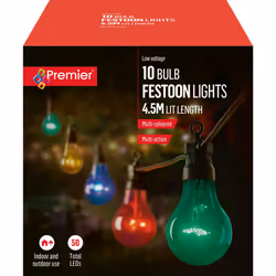 10 Bulb Festoon Garden String Lights Multi Coloured Party Lights 4.5M