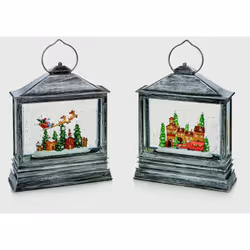 Indoor Silver Assorted Designed Christmas Scene Water Spinner Lantern