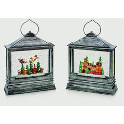 Indoor Silver Assorted Designed Christmas Scene Water Spinner Lantern