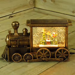 29cm Gold Water Spinner Christmas Train and with Santa Scene Decoration