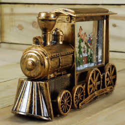 29cm Gold Water Spinner Christmas Train and with Santa Scene Decoration