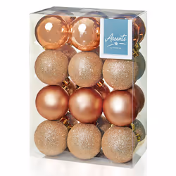 60mm Rose Gold Christmas Baubles | 24 Assorted | Shatterproof Tree Decorations