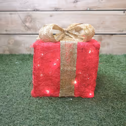Premier Battery Operated set of 3 Lit Red Parcels with Gold Bow - Warm White Lights