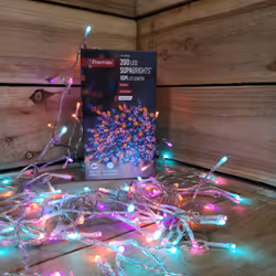 200 16m LED Premier Indoor / Outdoor Christmas Lights in Rainbow on Clear Wire