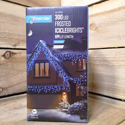 Premier Christmas 300 Frosted Icicle LED Lights - Blue & White 6m