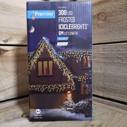 Premier Christmas 300 Frosted Icicle LED Lights - Warm White 6m