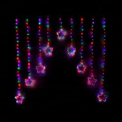 1.2m Premier Christmas Static Star LED Silver Pin Wire V Curtain Lights in Rainbow