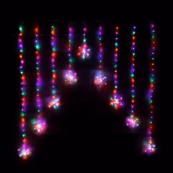 1.2m Premier Christmas Static Snowflake LED Silver Pin Wire V Curtain Lights in Rainbow