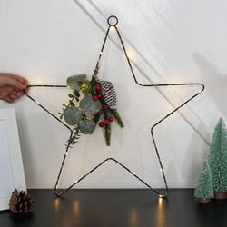 50cm Battery Power Hanging LED Star with Red Berry & Pinecones Christmas Decoration, Indoor Home