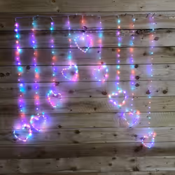1.2m Premier Christmas Static Heart LED Silver Pin Wire V Curtain Lights in Rainbow