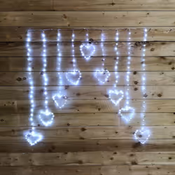1.2m Premier Christmas Static Heart LED Silver Pin Wire V Curtain Lights in White