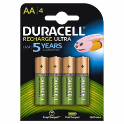 Duracell Recharge Ultra Type AA Batteries 2500 Mah, Pack of 4