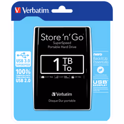 Verbatim Store 'n' Go USB 3.0 Portable Hard Drive 1TB Black, 1 TB, 2.5", 5400 RPM, Black