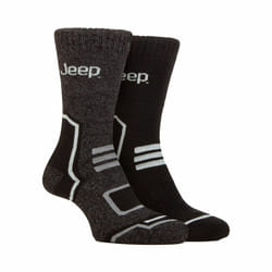 Jeep - Men's 2 Pack Tech Thermal Boot Socks | Chunky Winter Performance Socks - 6-11 UK, Black / Charcoal