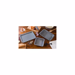 COMBO-2184 Marble Collection Carbon Steel Non-Stick 3 Piece Set, includes Square Pan, Roaster and Baking Tray, Oven Safe up to 220c, PFOA Free, Easy