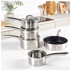 Salter Pan Set Fry Pan Saucepans 5 PC Set Timeless  Stainless Steel