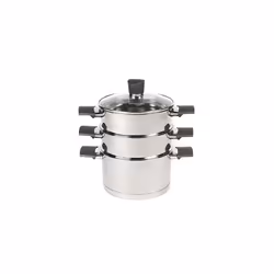 RH01170EU 3 Tier Steamer with Glass Lid Vegetable Steam Cooking Pan Stainless Steel Steaming Pan Induction Suitable Soft Touc ...