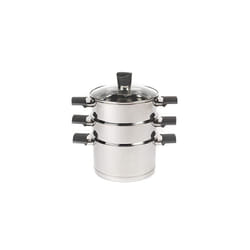RH01170EU 3 Tier Steamer with Glass Lid Vegetable Steam Cooking Pan Stainless Steel Steaming Pan Induction Suitable Soft Touch Handles Excellence