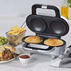 Salter EK4082 Non-Stick Double Deep Fill Pie Maker | 900 W | Silver | Lock Latch Handle | Crimping Edge | Sweet & Savoury Pies