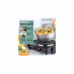 Progress EK4353P Single Electric Hot Plate, Table Top Cooking, Portable with Carry Handles & Non-Slip Feet, Variable Heat Settings, Ideal for Com