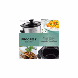 Progress EK2621P Stainless Steel Slow Cooker With Lid - 3 Heat Settings, 1.5L Removable Easy Clean Ceramic Bowl, Serves 1-2 People, Energy Efficient,