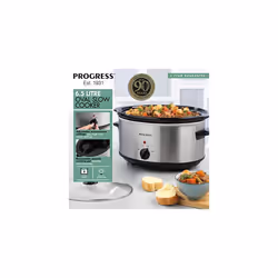 Progress EK4610P 6.5L Slow Cooker ? Family Size Multi Cooker With Lid, Removable Ceramic Cooking Pot, 3 Heat Settings, Year Round Cooking For Stew,
