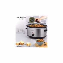 Progress EK4610P 6.5L Slow Cooker ? Family Size Multi Cooker With Lid, Removable Ceramic Cooking Pot, 3 Heat Settings, Year Round Cooking For Stew,