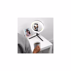 EE5977SBLKSTKEU7 Selfie Ring Light Tripod - with Phone Holder, 26cm Ring Light, LED Desktop Streaming Light, Metal Tripod with Fold Away Feet, Three
