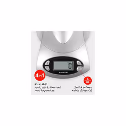 Salter 1069 SVDR Electronic Kitchen Scale with 1.8 Litre Detachable Dishwasher Safe Bowl, Easy to Read LCD Screen with Clock, Timer and Room Temp