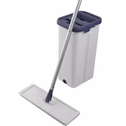 LA030223FEU7 Deep Clean Flat Mop & Bucket Set, Dual Compartment Self-Wringing Dirt Scraper 5.5L Bucket, Washable/Reusable Mic ...