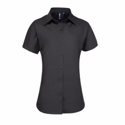 Premier Womens/Ladies Supreme Heavy Poplin Short Sleeve Work Shirt - 10, Black